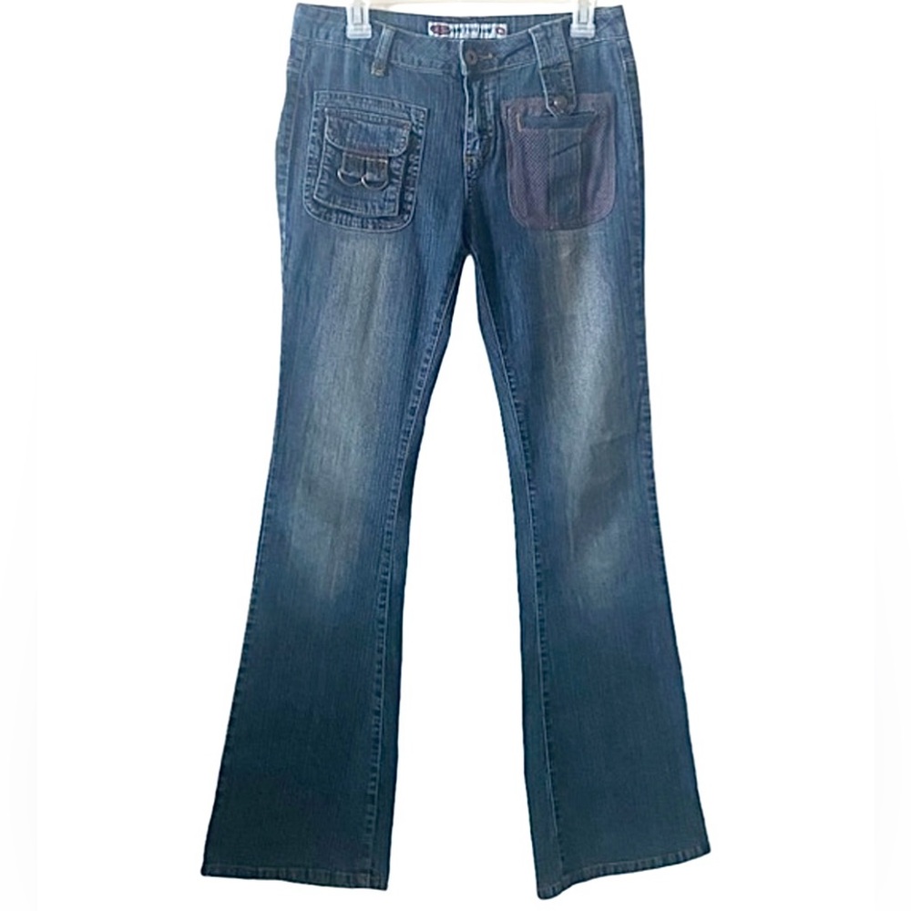 Vintage 90’s Y2K One Tuff Babe Mid Rise Bootcut Flare Utility Denim Jeans Size 7